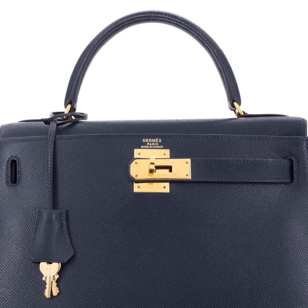 Hermes Kelly 28 Blue Courchevel with Gold Hardware - Picture 7 of 8
